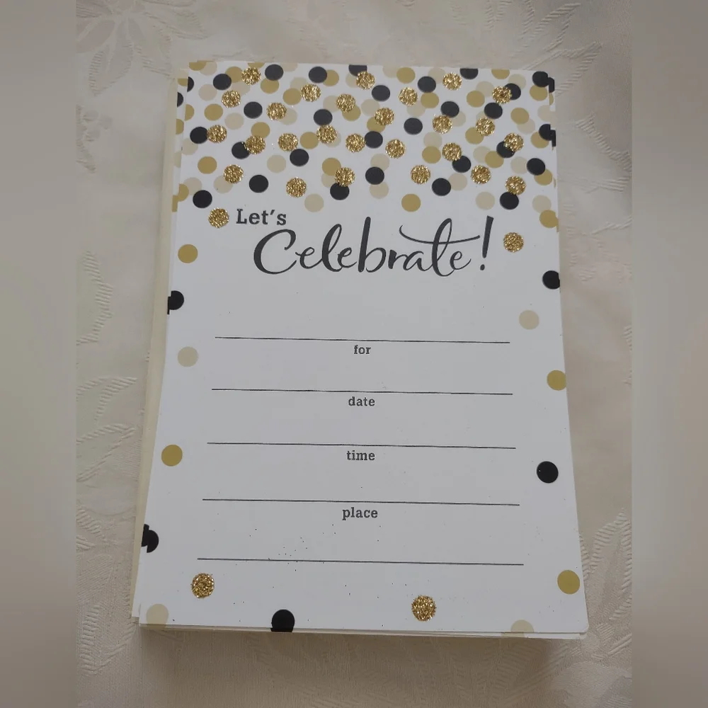 Gold Glitter Dots Cards Invitations Let's Celebrate